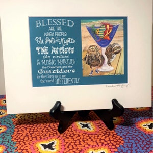 Artist Gift, Blessed are the Weird, Print on Paper, Inspirational Saying, Burrowing Owls, Funky Fish, Happy Art, Beach Art, Poet, Artist Matted 5x7 inches