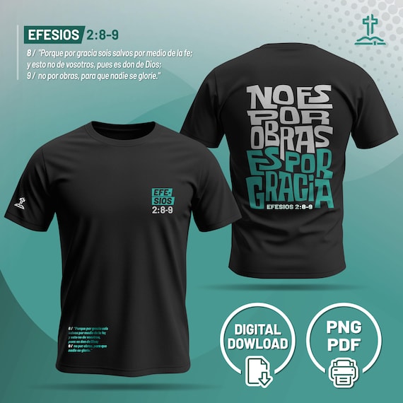 Diseño camiseta cristiana Efesios 2:8-9 | Versículo Bíblico | Archivo digital PNG/PDF para descargar e imprimir.