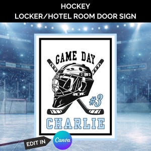 HOCKEY Locker Sign Template, Hockey Locker Decorations, Travel Hockey Hotel Door Decor, Hockey Player Signs Editable, Canva, DIY Hockey Sign