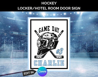 HOCKEY Locker Sign Template, Hockey Locker Decorations, Travel Hockey Hotel Door Decor, Hockey Player Signs Editable, Canva, DIY Hockey Sign