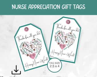 Etiquetas de regalo para la semana de la enfermera, etiqueta de regalo para enfermera, etiqueta de regalo imprimible para enfermera, semana de agradecimiento a la enfermera, etiqueta de regalo para compañeros de trabajo, feliz semana de la enfermera, etiqueta de regalo