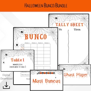 Lot imprimable Bunco sur le thème d&#39;Halloween, Bunco d&#39;octobre, cartes de pointage, feuilles de pointage, cartes de catégorie de prix, carte de joueur fantôme, panneau de bienvenue, bricolage