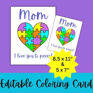 Página para colorir "Mãe, eu te amo demais", artesanato fácil para o Dia das Mães, pré-escola, creche, jardim de infância, recurso para professores, cartões de aniversário simples