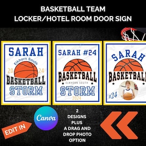 Basketball Locker Sign Template, Basketball Locker Decorations, Travel Basketball Hotel Door Decor, Basketball Player Signs Editable, Canva