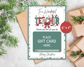 Teacher Christmas Gift Card Holder, Teacher Appreciation Gift Card Holder, Teacher Gift Card Holder Christmas, Printable Gift Card Holder