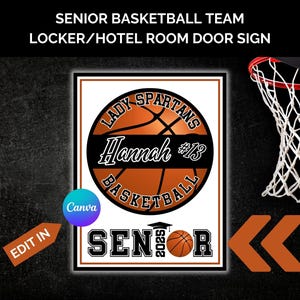 SENIOR Basketball Locker Sign Template, Basketball Locker Decorations, Travel Basketball Hotel Door Decor, Basketball Player Signs Editable