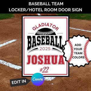 Baseball Locker Sign Template, Baseball Locker Decorations, Travel Baseball Hotel Door Decor, Baseball Mom, Locker Room Signs Editable, DIY