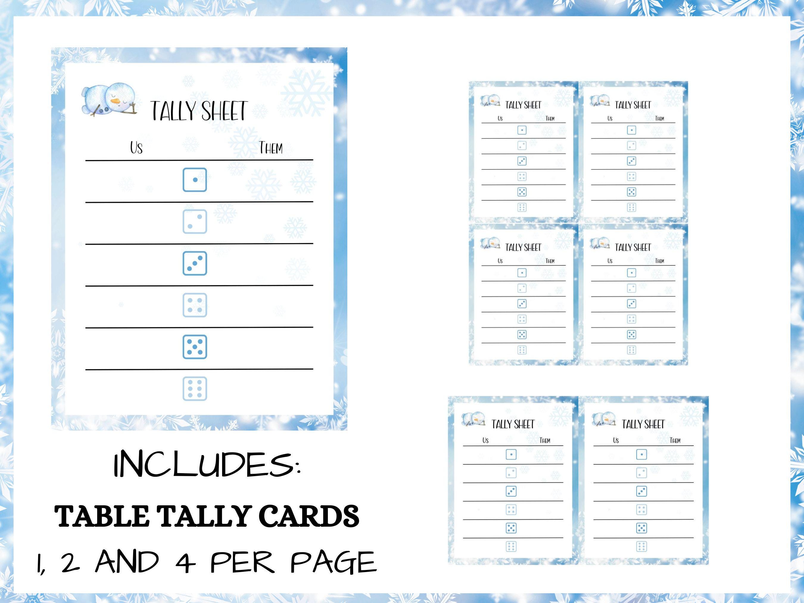 Winter Theme Bunco Printable Bundle , Winter Bunco, Score Cards, Tally ...