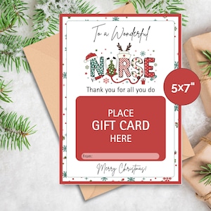 Porta-cartão de presente de Natal para enfermeiras, Porta-cartão de presente de agradecimento para enfermeiras, Porta-cartão de presente de Natal para enfermeiras, Porta-cartão de presente para impressão, 5x7 DIY