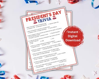 President's Day Trivia Game with Answer Key, Printable President's Day Game. US Presidents Multiple Choice Questions and Answers, Homeschool