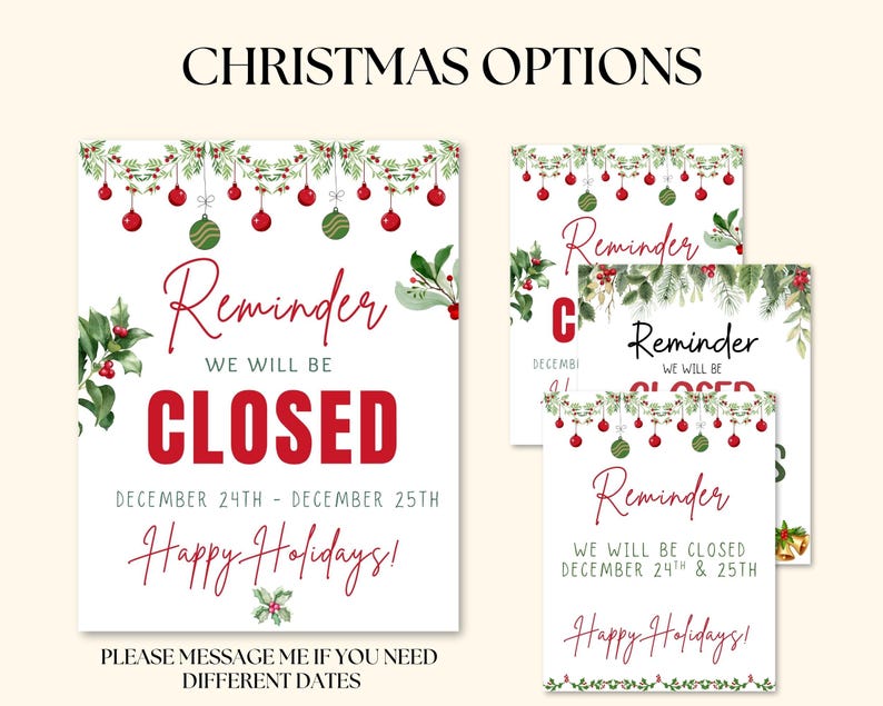 Holiday Closure Fall Canadian Printable Holiday Closure Signs for Business | Dated for 2026 ...