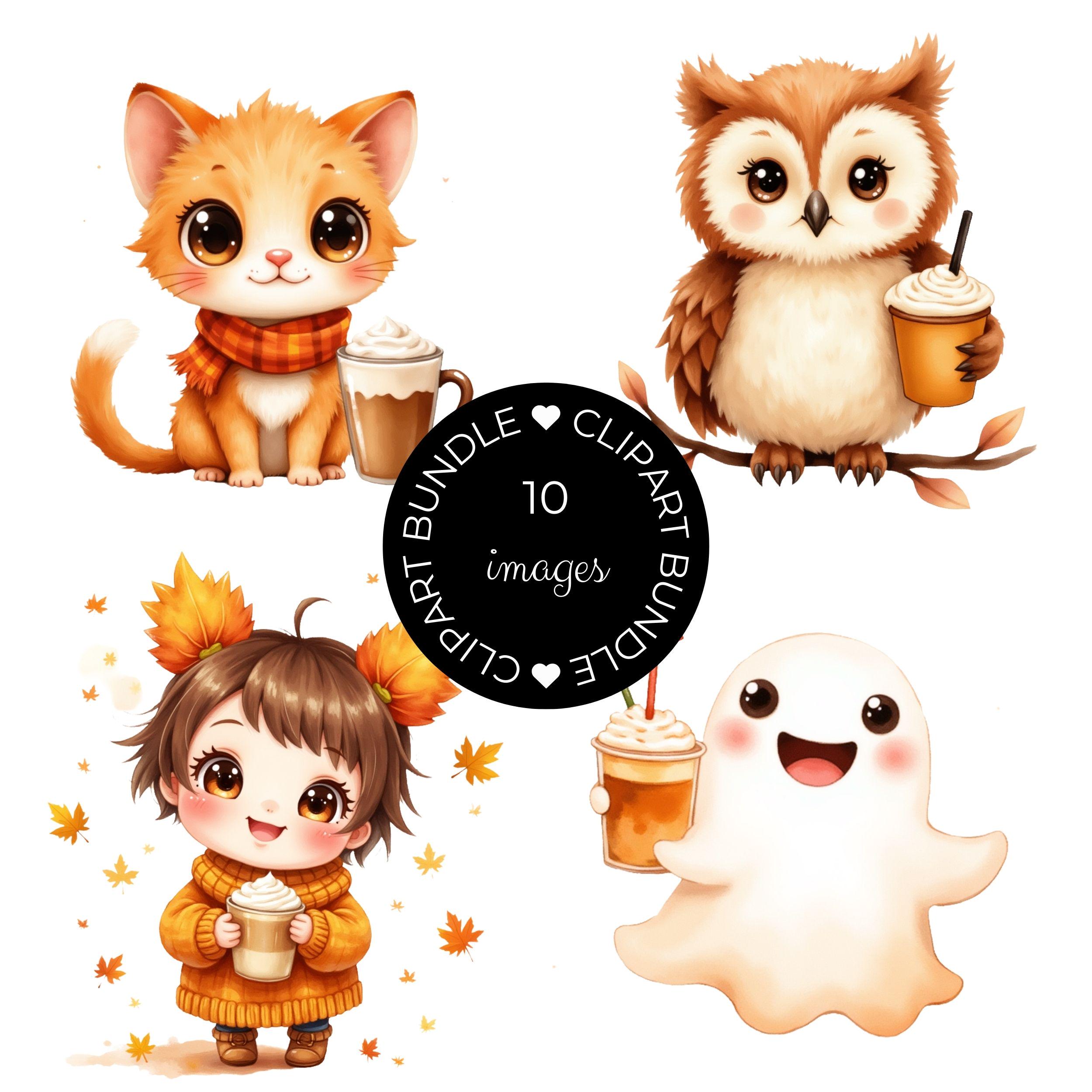 Cute Fall Animal Clipart Collection | Chibi Clipart | Cozy Autumn ...