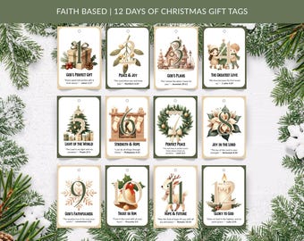 Faith-Based 12 Days of Christmas Gift Tags | Printable Scripture Gift Tags | Christian Holiday Favor Tags | Bible Verse Christmas Printables
