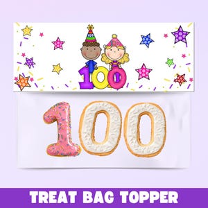 100日目の男の子と女の子のお菓子バッグトッパー、100日目のお祝いのお菓子タグ、教室や先生へのギフトタグ、直前の教室ギフト、インスタント、DIY