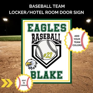 Baseball Locker Sign Template, Baseball Locker Decorations, Travel Baseball Hotel Door Decor, Baseball Player Signs Editable, Baseball Mom