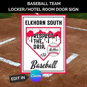Baseball Locker Sign Template, Baseball Locker Decorations, Travel Baseball Hotel Door Decor, Baseball Mom, Locker Room Signs Editable, RED