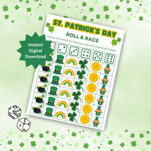 St. Patrick&#39;s Day Roll & Race Dice Game, Quick and Simple Game for Classrooms, Adult Seniors, Daycares. St. Patrick&#39;s Day Kids Activity, DIY