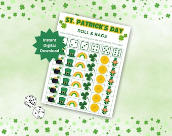 St. Patrick&#39;s Day Roll & Race Dice Game, Quick and Simple Game for Classrooms, Adult Seniors, Daycares. St. Patrick&#39;s Day Kids Activity, DIY