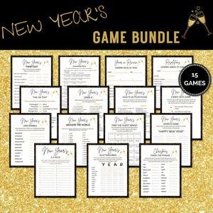 New Year&#39;s Eve Party Games, Printable Family Games,  New Year Activity, NYE Game Bundle, Office Holiday Party Games, Gold and Black NYE Game