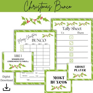 Christmas Bunco Printable Bundle, Weihnachts Bunco, Scorekarten, Tally Sheets, Preiskategoriekarten, Geisterspielerkarte, Willkommensschild, DIY