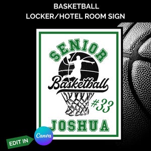 Basketball Locker Sign Template, Basketball Locker Decorations, Travel Basketball Hotel Door Decor, Basketball Player Signs Editable, Canva