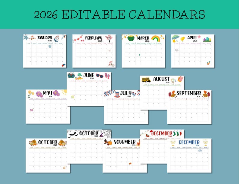 2026 Printable Calendars, Customizable, Editable Monthly Calendar ...