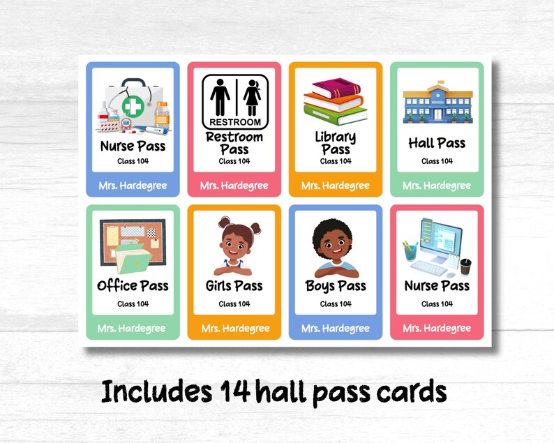 Editable Classroom Hall Passes, Teacher Resource, Canva Templates, Hall ...