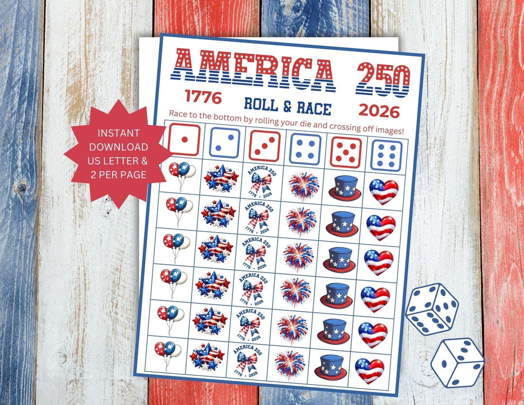 America 250 Game Printable, Patriotic Dice Game, 4th of July Kids ...