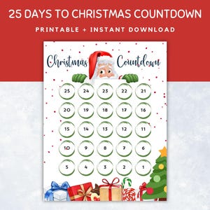 25 Day Countdown to Christmas Calendar Page, Christmas Countdown Activity for Kids, Printable Advent Calendar, Christmas Activity for Kids