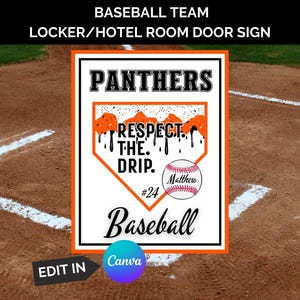 Baseball Locker Sign Template, Baseball Locker Decorations,Travel Baseball Hotel Door Decor,Baseball Mom,Locker Room Signs Editable,ORANGE