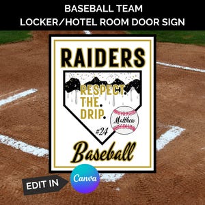 Baseball Locker Sign Template, Baseball Locker Decorations, Travel Baseball Hotel Door Decor, Baseball Mom, Locker Room Signs Editable,BLACK