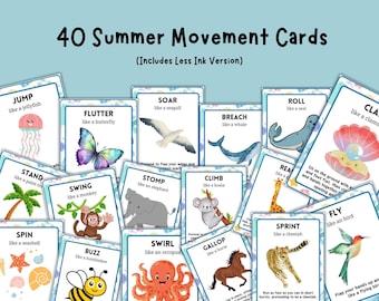 Summer Movement Cards, Movement Based Learning, Classroom Brain Breaks, Exercise Cards for Kids, Fitness Cards Perfect for Homeschool PE