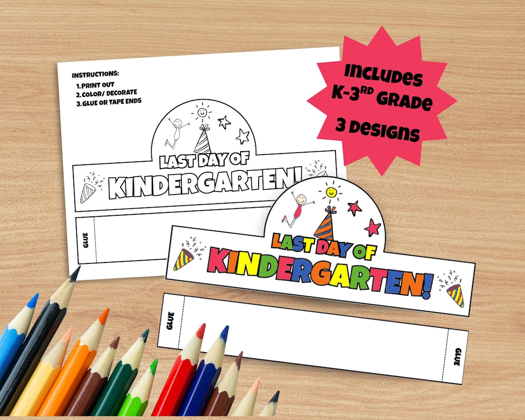 Paper Crown Craft Coloring Activity, Last Day of Kindergarten, 1st ...
