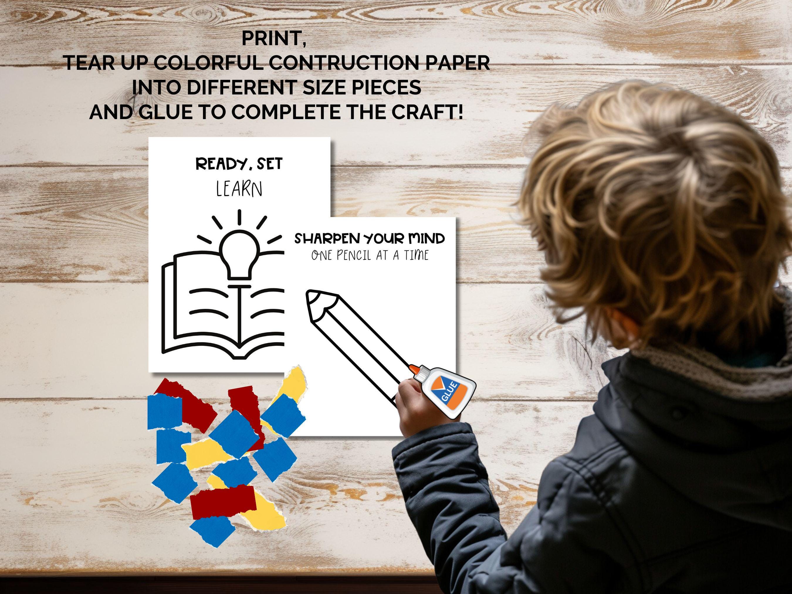 Back to School Torn Paper Craft, Kids Printable Craft, Elementary ...