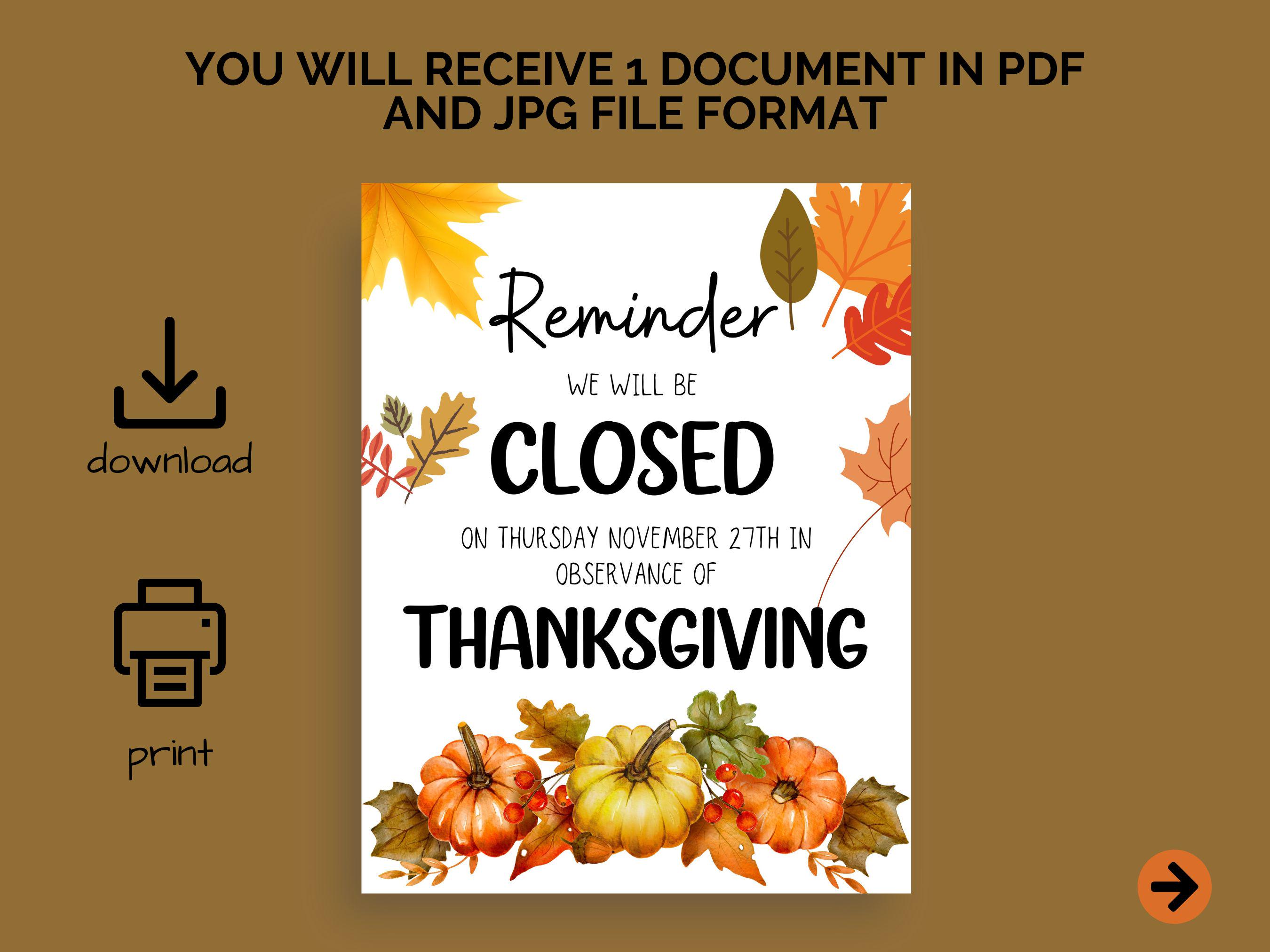 closed for thanksgiving sign, thanksgiving day closed sign for