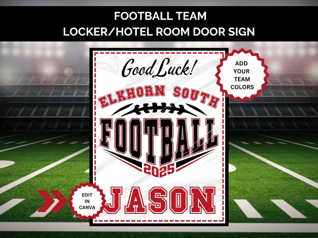 Football Player Locker Sign Template for School Lockers, Locker Room ...