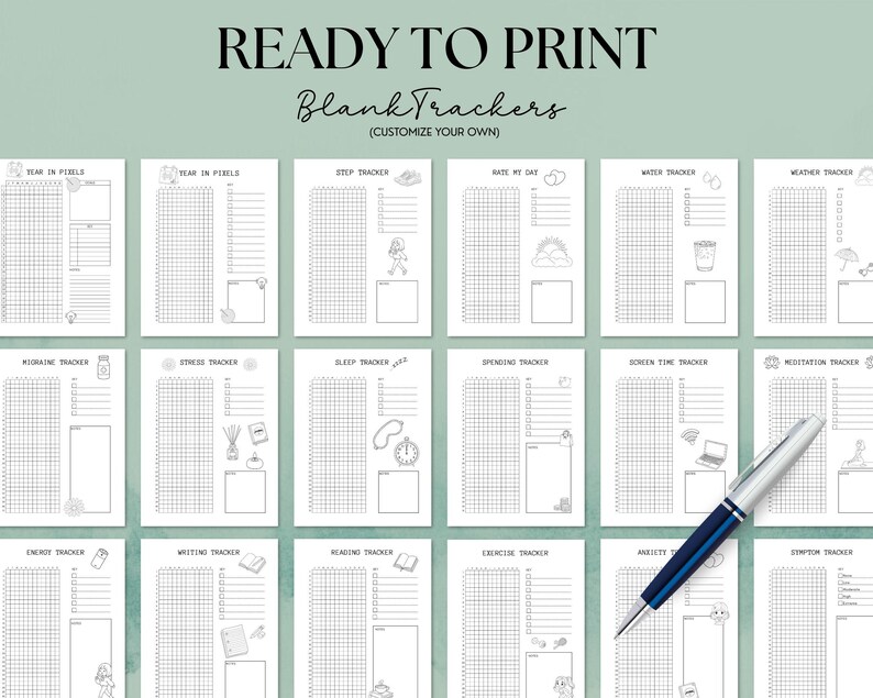 Year in Pixels Tracker Printable Bundle Mood Tracker Daily Habit ...