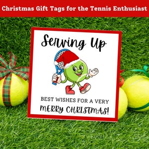 Kerstcadeaulabel tennisthema, beste wensen voor een heel vrolijk kerstfeest, cadeaulabel tennisvrienden, label cadeauruil, tennisfan
