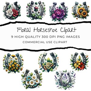 Watercolor Floral Horseshoe Clipart, Horse Lover Png, Horseshoe Flowers Png, Horseshoe Png, Sublimation Graphics, Western Clipart Set