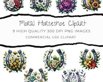 Aquarel bloemen hoefijzer clipart, paardenliefhebber png, hoefijzer bloemen png, hoefijzer png, sublimatie graphics, westerse clipartset