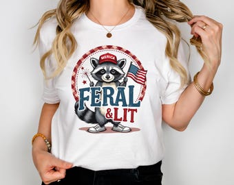 Feral 4th of July Raccoon PNG, Red White And Feral png, Funny Raccoon Shirt PNG, Funny USA Trendy 4th Of July png, Merica Sublimation Design