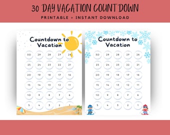 Family Vacation Countdown Calendar, Fun Trip, Countdown Calendar, Kids Activity, Countdown to Vacation Activity, Summer and Winter Options