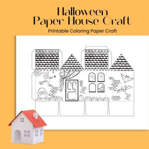 Gruseliges Haus Papiermodell für Kinder, 3D Papiermodell, Halloween Papiermodell, druckbare Papierhaus Vorlage, Malseite Halloween Basteln, DIY