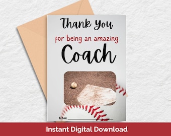 Baseball Coach Thank You Card Gift Holder Printable, Baseball Coach Thank You Gift, Baseball Staff Appreciation Gift Card Holder, Coach Gift