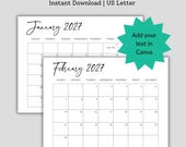 2027 Printable Calendar Bundle, Minimalist Monthly Calendar, Editable Canva Template, US Letter Calendar, Instant Download