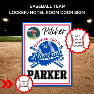 Baseball Locker Sign Template, Baseball Locker Decorations, Travel Baseball Hotel Door Decor, Baseball Player Signs Editable, Baseball Mom