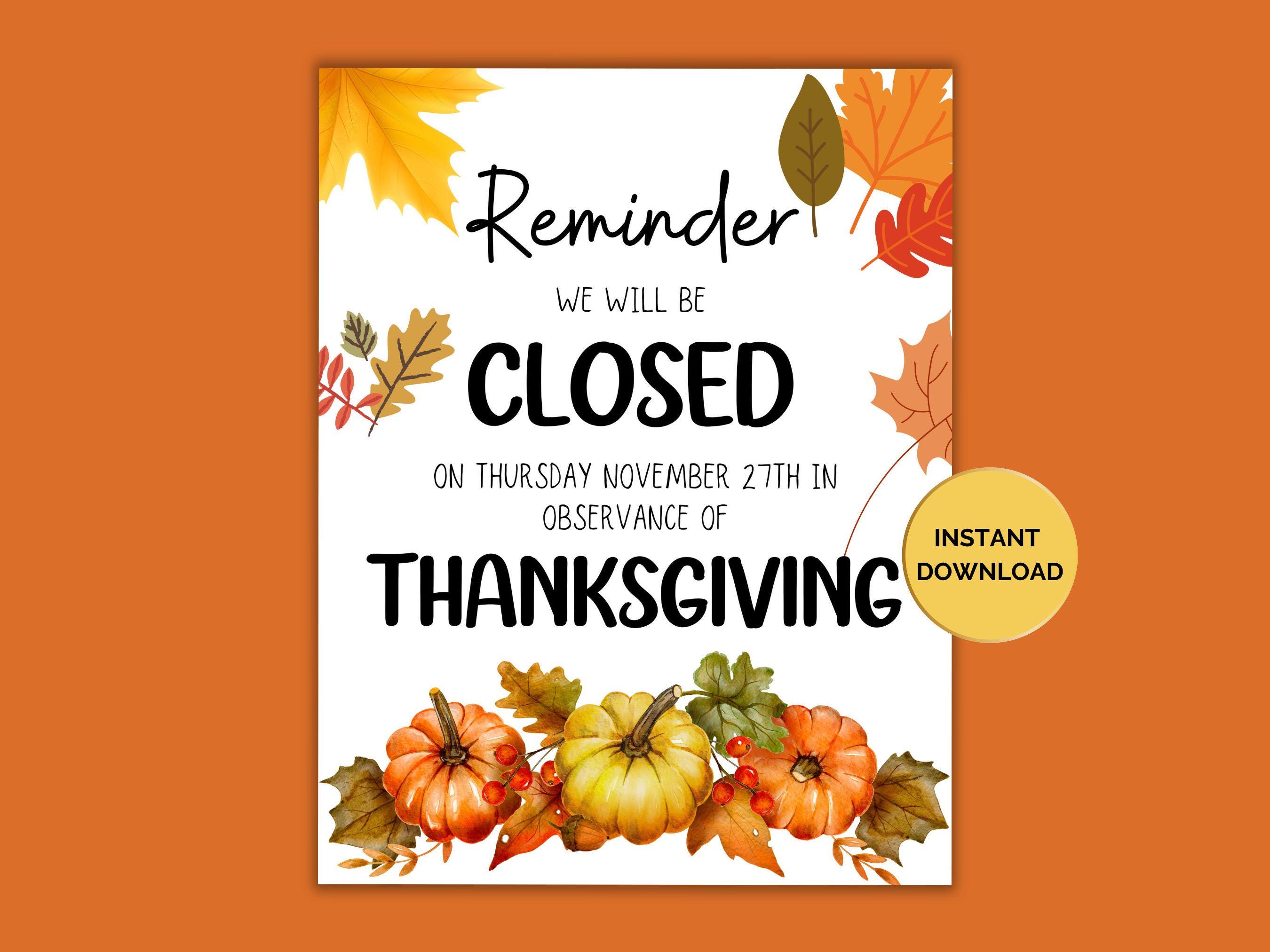 buy closed for thanksgiving sign, thanksgiving day closed sign for