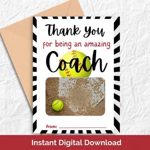 Support de carte cadeau de remerciement pour entraîneur de softball, imprimable, cadeau de remerciement pour entraîneur de softball, support de carte cadeau de remerciement pour le personnel de softball, cadeau DIY