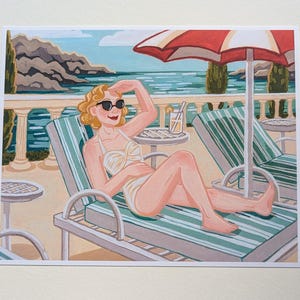 Estate in piscina // illustrazione vintage, stampa artistica