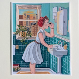 Routine mattutina // illustrazione vintage, stampa artistica